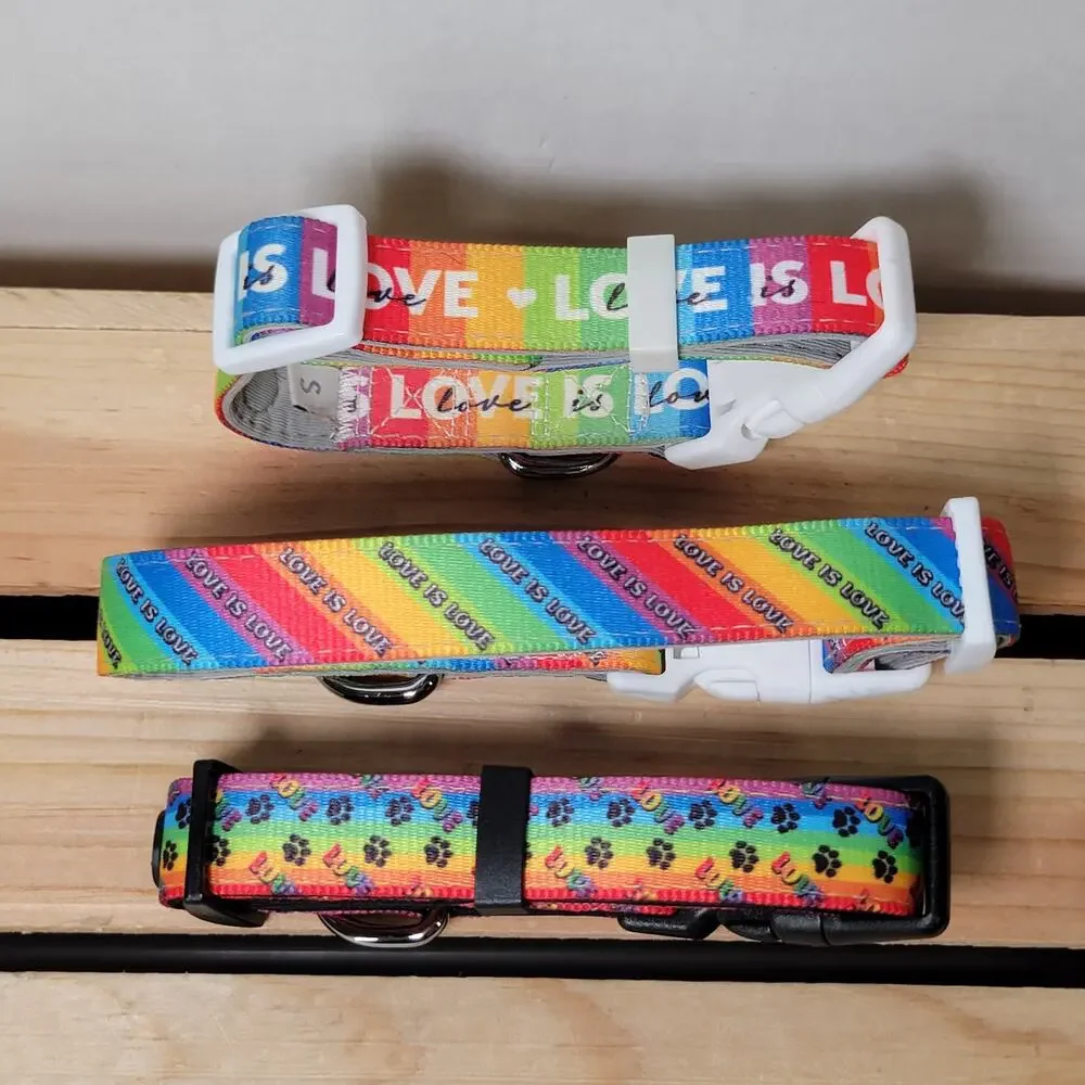 Set of 3 Pride Love Is Love Dog Collars - Size Small